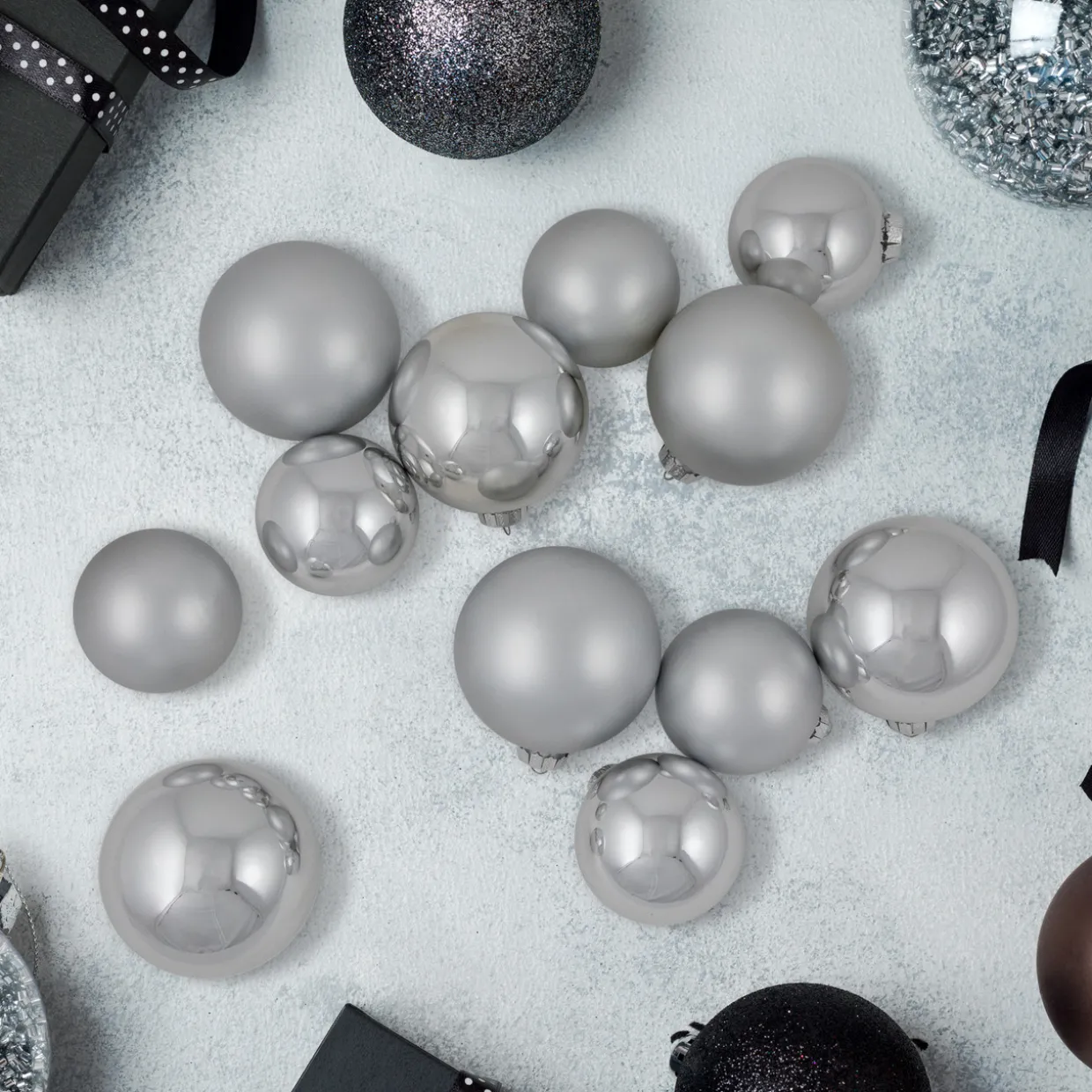 72ct Silver Shiny and Matte Christmas Glass Ball Ornaments 4" (100mm)
