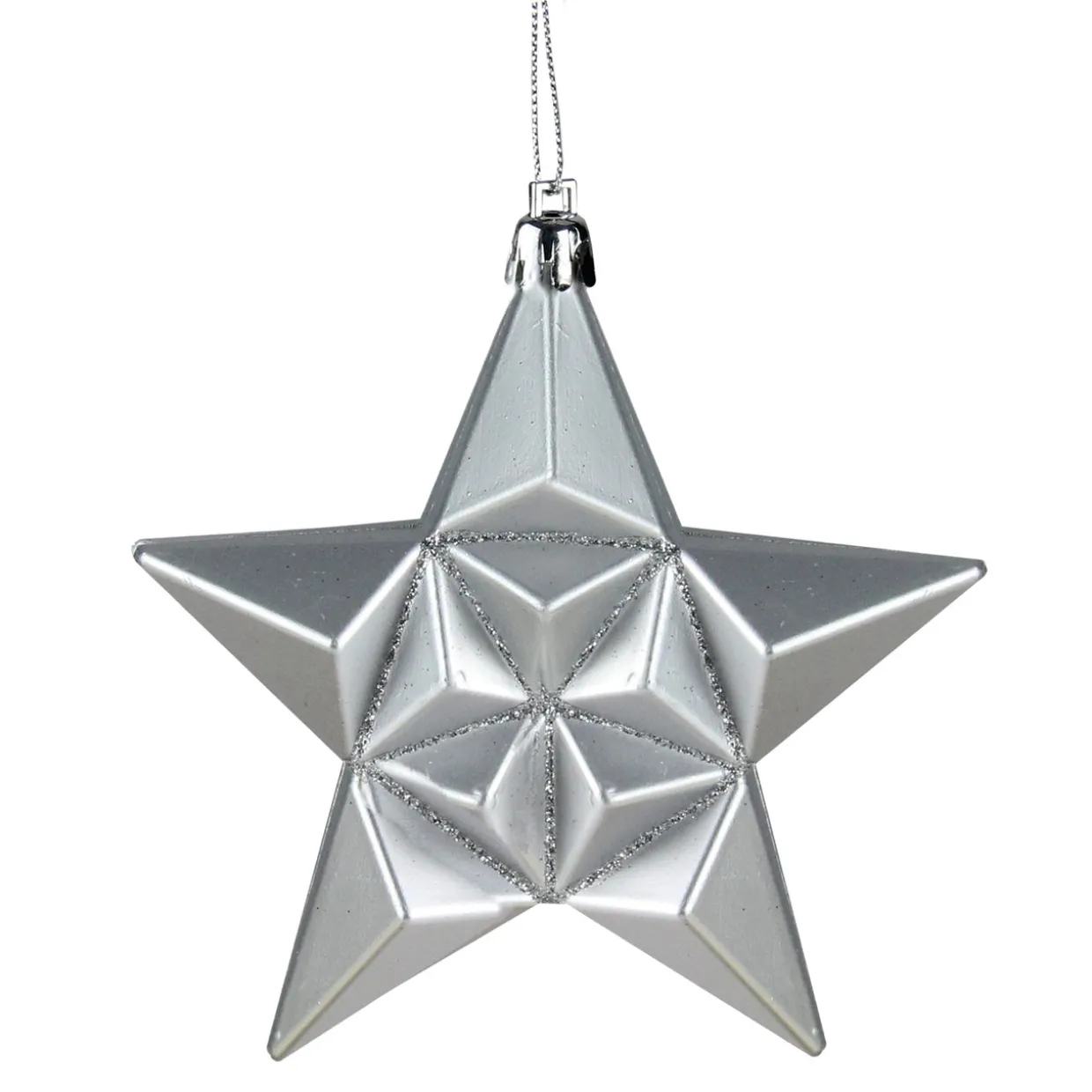 12ct Silver Splendor Shatterproof Star Christmas Ornaments 5"