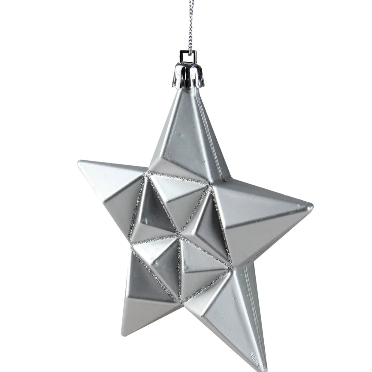 12ct Silver Splendor Shatterproof Star Christmas Ornaments 5"