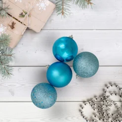 60ct Turquoise Blue Shatterproof 4-Finish Christmas Ball Ornaments 2.5" (60mm)