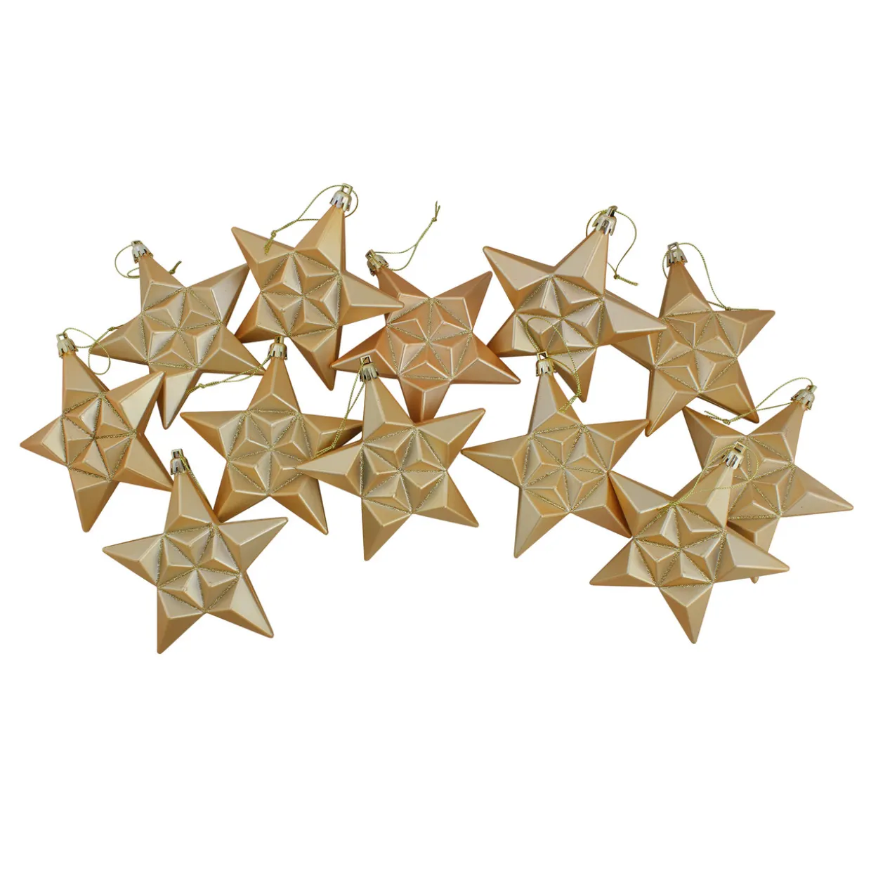 12ct Vegas Gold Shatterproof 2-Finish Christmas Star Ornaments 5"