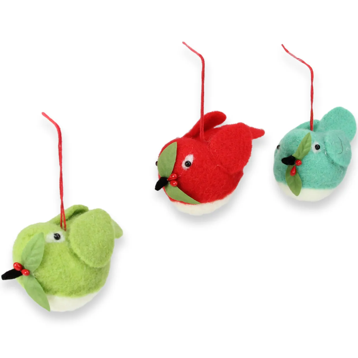 3ct Vibrantly Colored Birds with Holly Berries Christmas Ornaments 5"