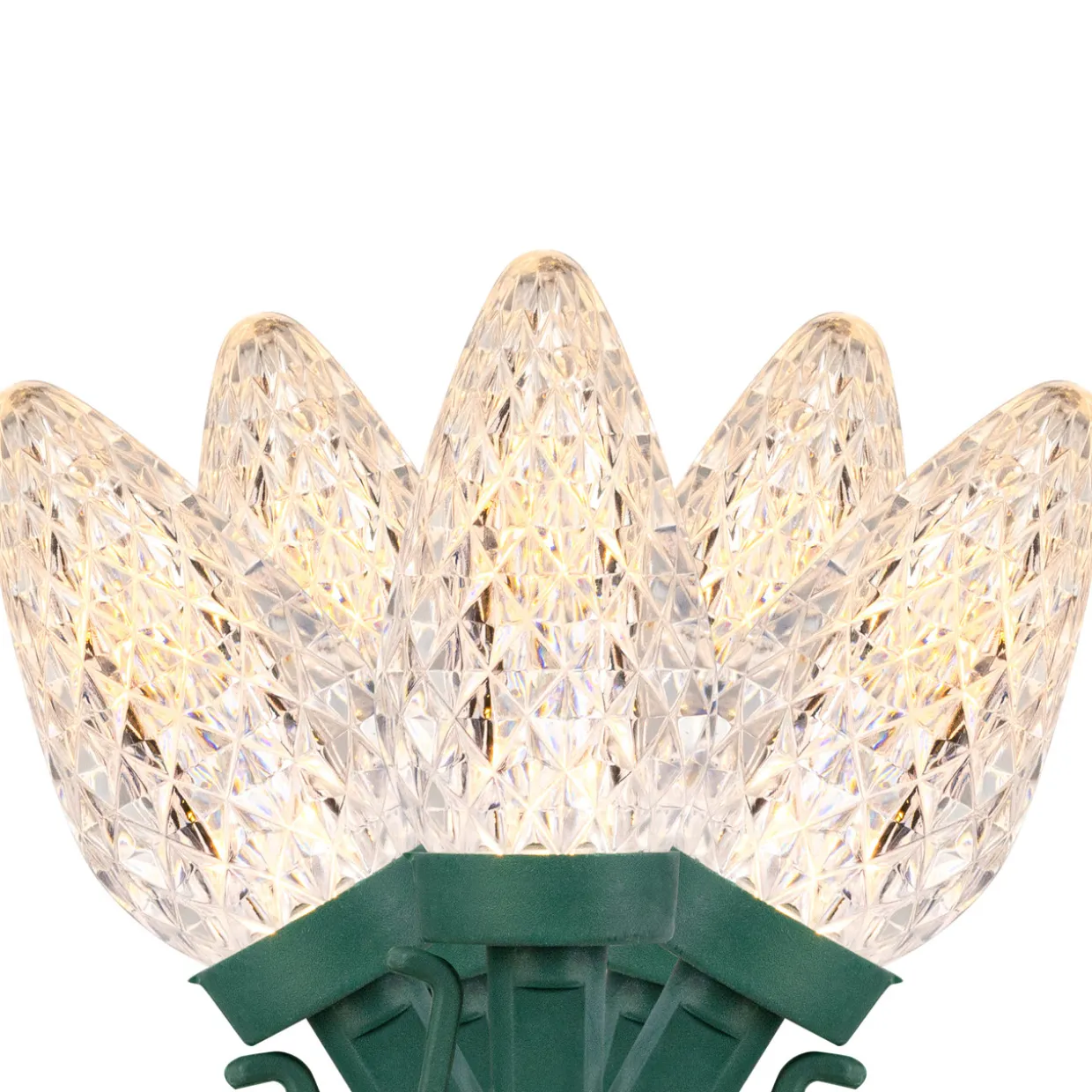 100ct Warm White LED Faceted C9 Christmas Lights, 66ft Green Wire