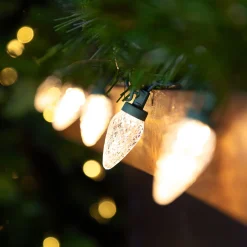 100ct Warm White LED Faceted C9 Christmas Lights, 66ft Green Wire