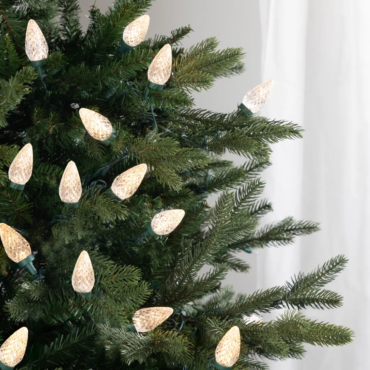 100ct Warm White LED Faceted C9 Christmas Lights, 66ft Green Wire