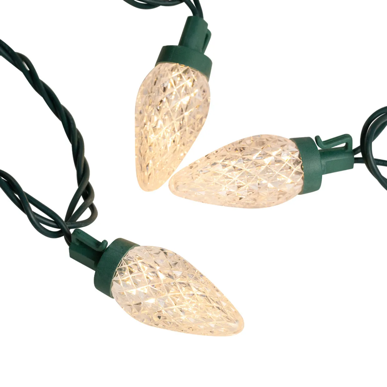 100ct Warm White LED Faceted C9 Christmas Lights, 66ft Green Wire