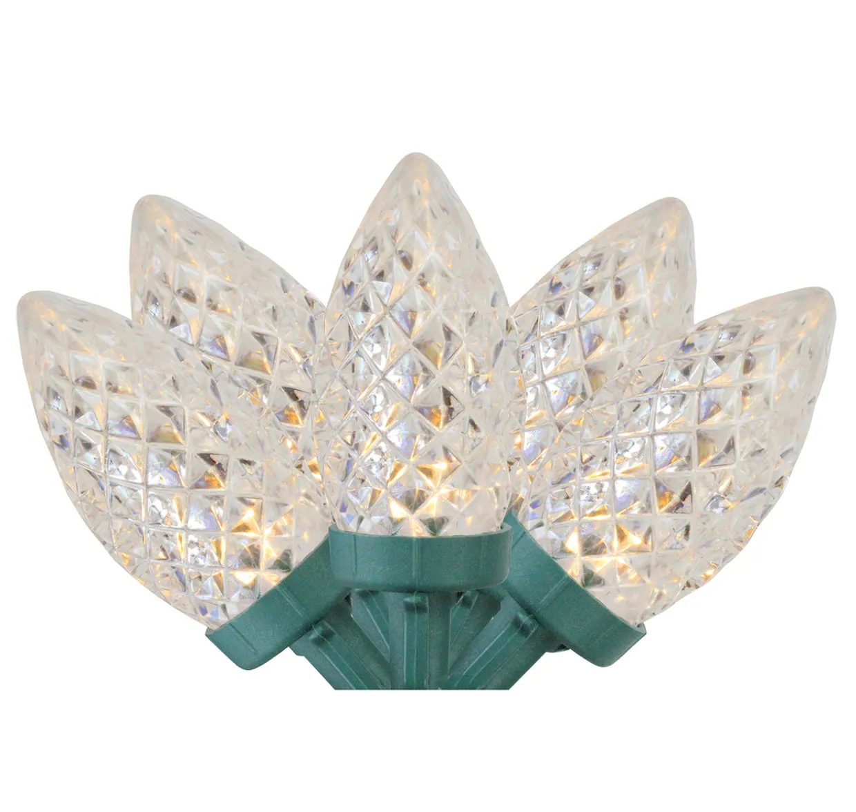 100ct Warm White LED Faceted C7 Christmas Lights, 66ft Green Wire