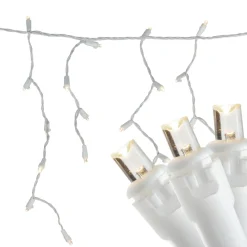 100ct Warm White LED Wide Angle Icicle Christmas Lights, White Wire
