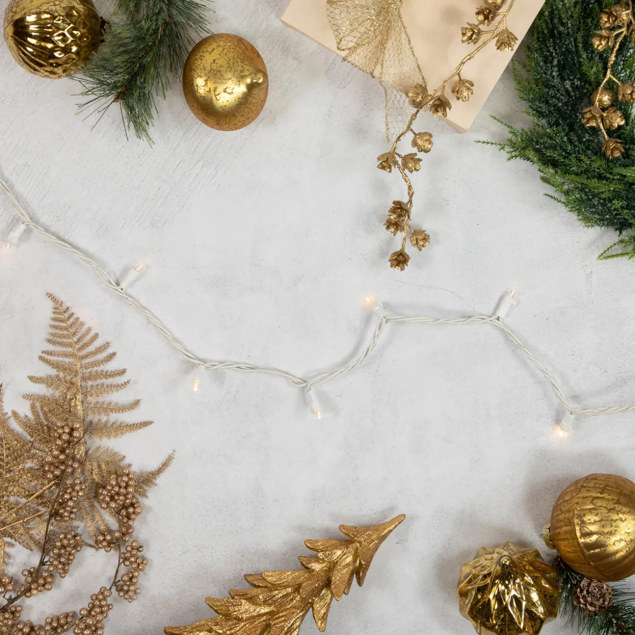 50ct Warm White LED Wide Angle Christmas Lights, 16.25ft White Wire