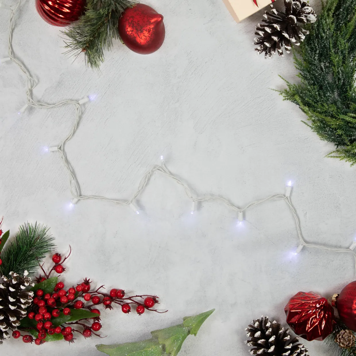 50ct White LED Wide Angle Christmas String Lights, 16.25ft White Wire