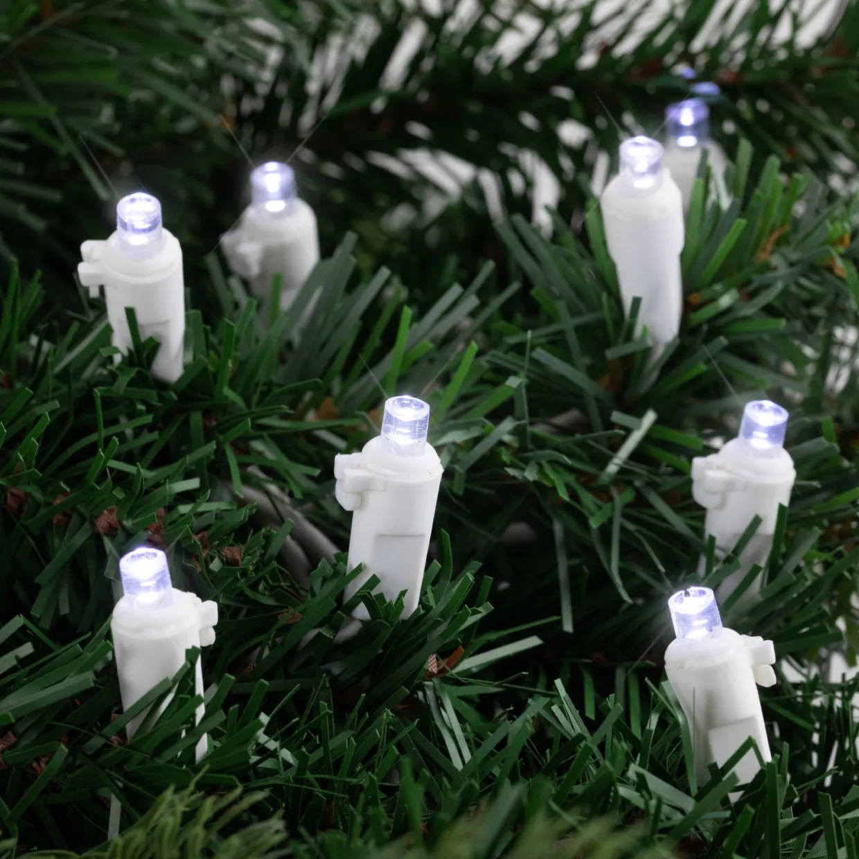 50ct White LED Wide Angle Christmas String Lights, 16.25ft White Wire