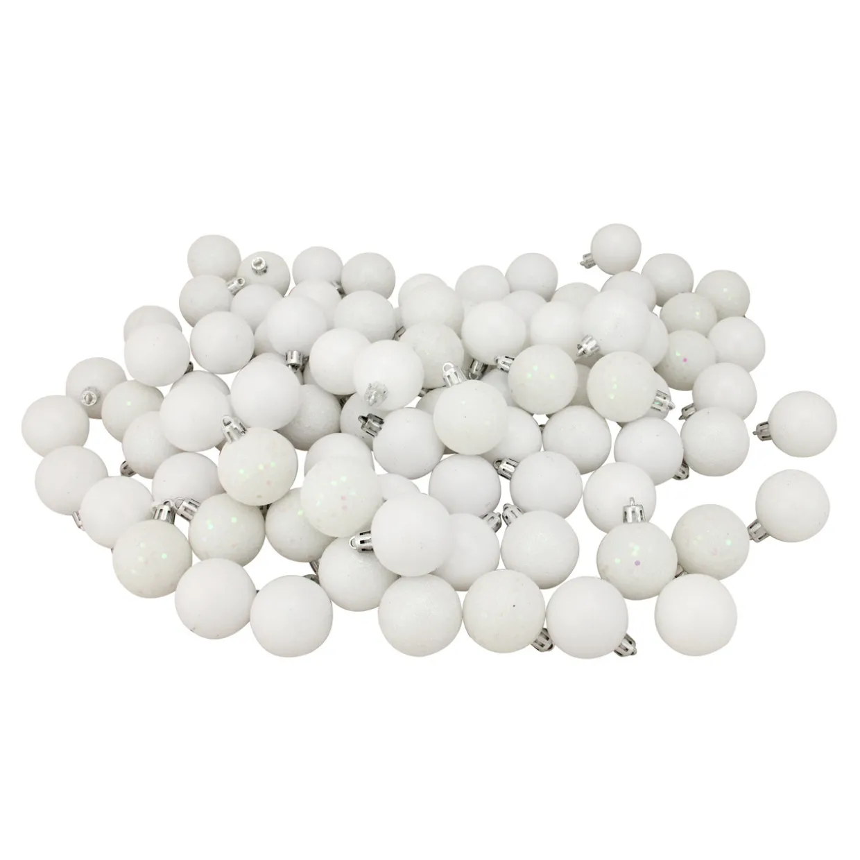 96ct White Shatterproof 4-Finish Christmas Ball Ornaments 1.5" (40mm)
