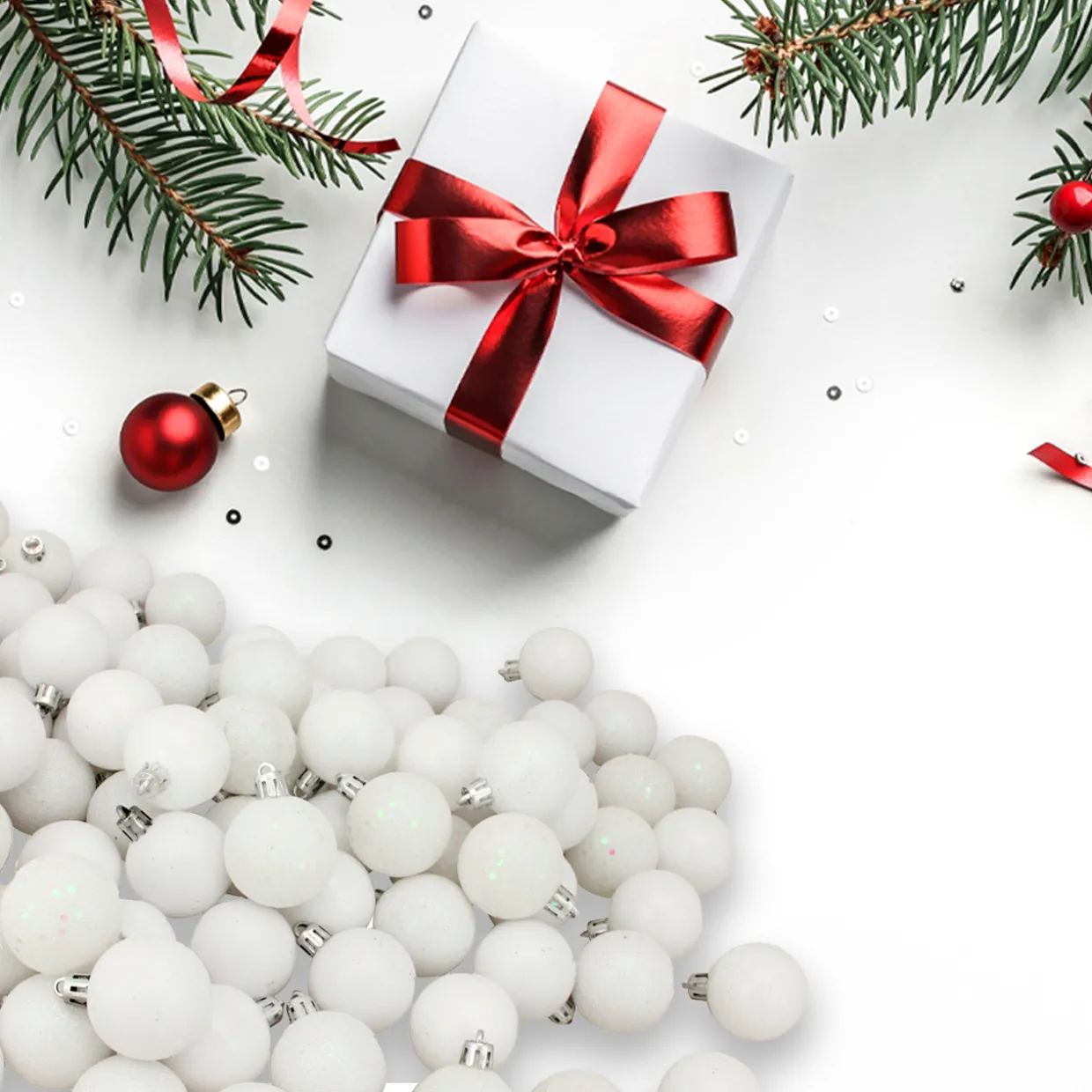 96ct White Shatterproof 4-Finish Christmas Ball Ornaments 1.5" (40mm)