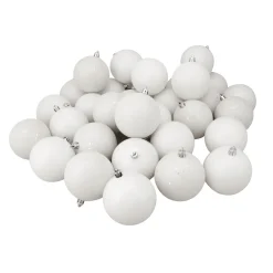 32ct Winter White 4-Finish Shatterproof Christmas Ball Ornaments 3.25" (80mm)