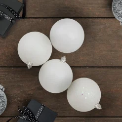 32ct Winter White 4-Finish Shatterproof Christmas Ball Ornaments 3.25" (80mm)