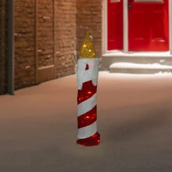 3D LED Lighted Striped Candle Christmas Outdoor Decoration - 30" - Red and White