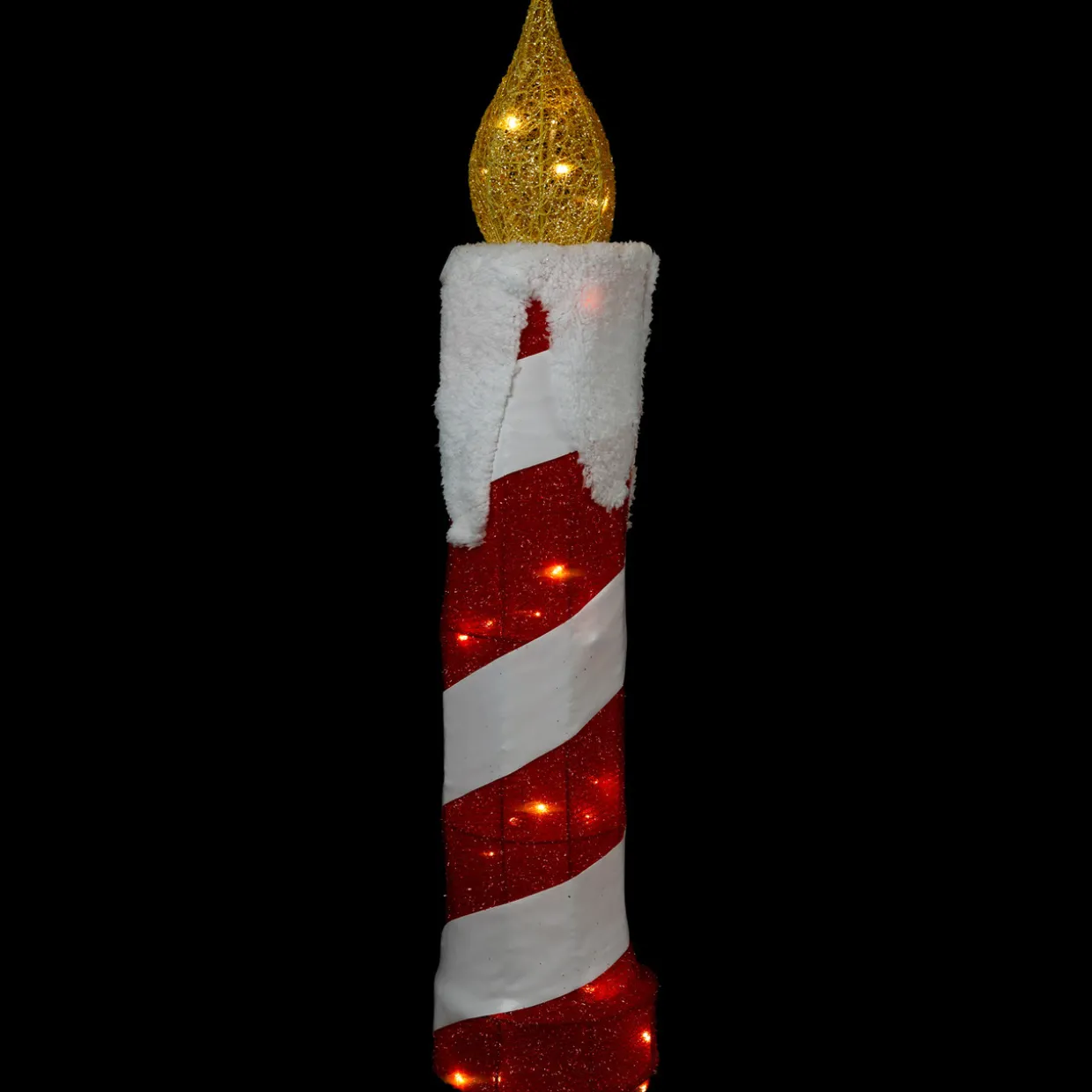 3D LED Lighted Striped Candle Christmas Outdoor Decoration - 30" - Red and White