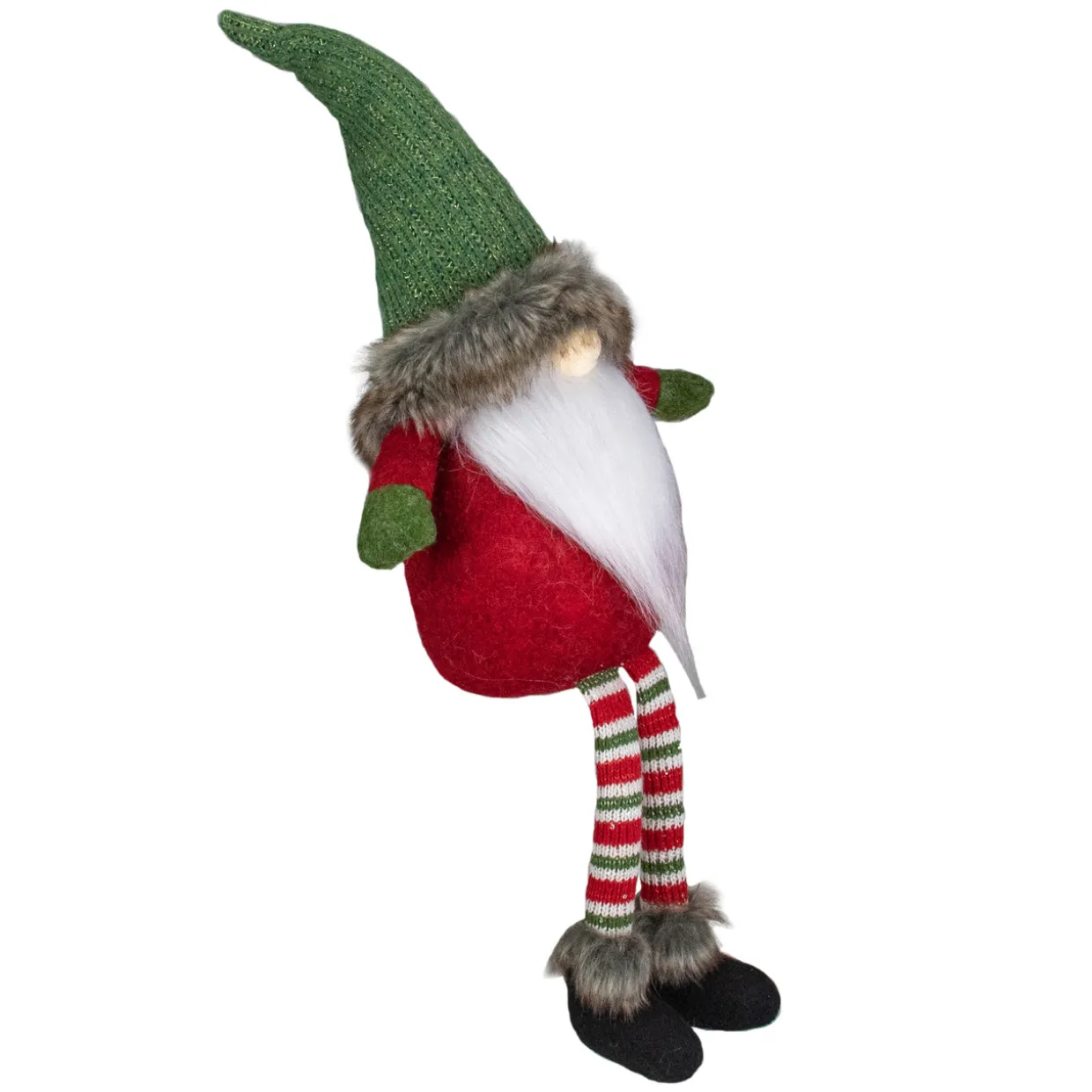 Dangling Legs Plush Sitting Gnome Christmas Figure - 25" - Red and Green
