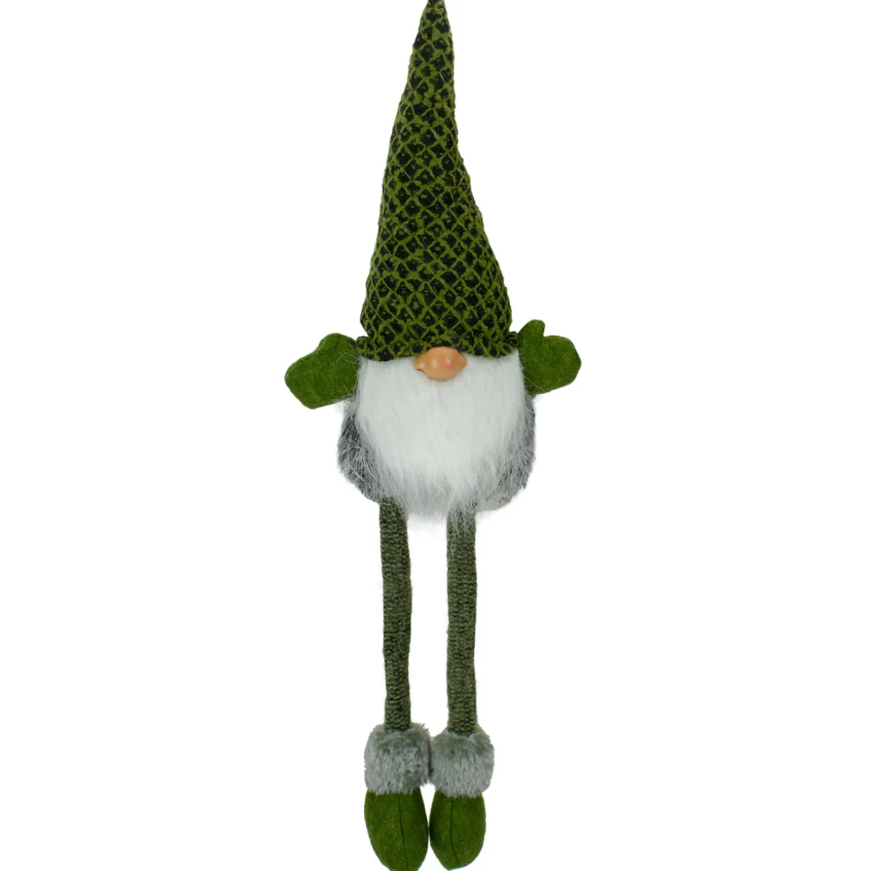 Dangling Legs Sitting Boy Gnome with Beard Christmas Figure - 21" - Green