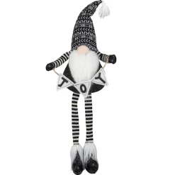 Dangling Striped Legs "JOY" Gnome Christmas Figure - 30" - Black and White