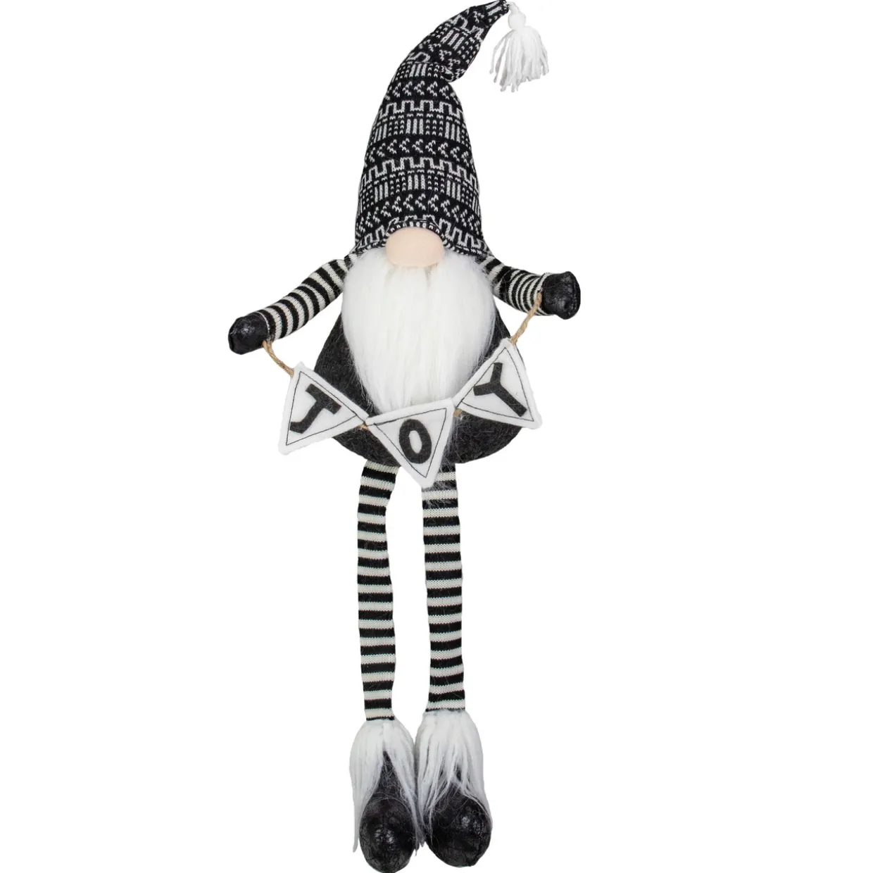 Dangling Striped Legs "JOY" Gnome Christmas Figure - 30" - Black and White