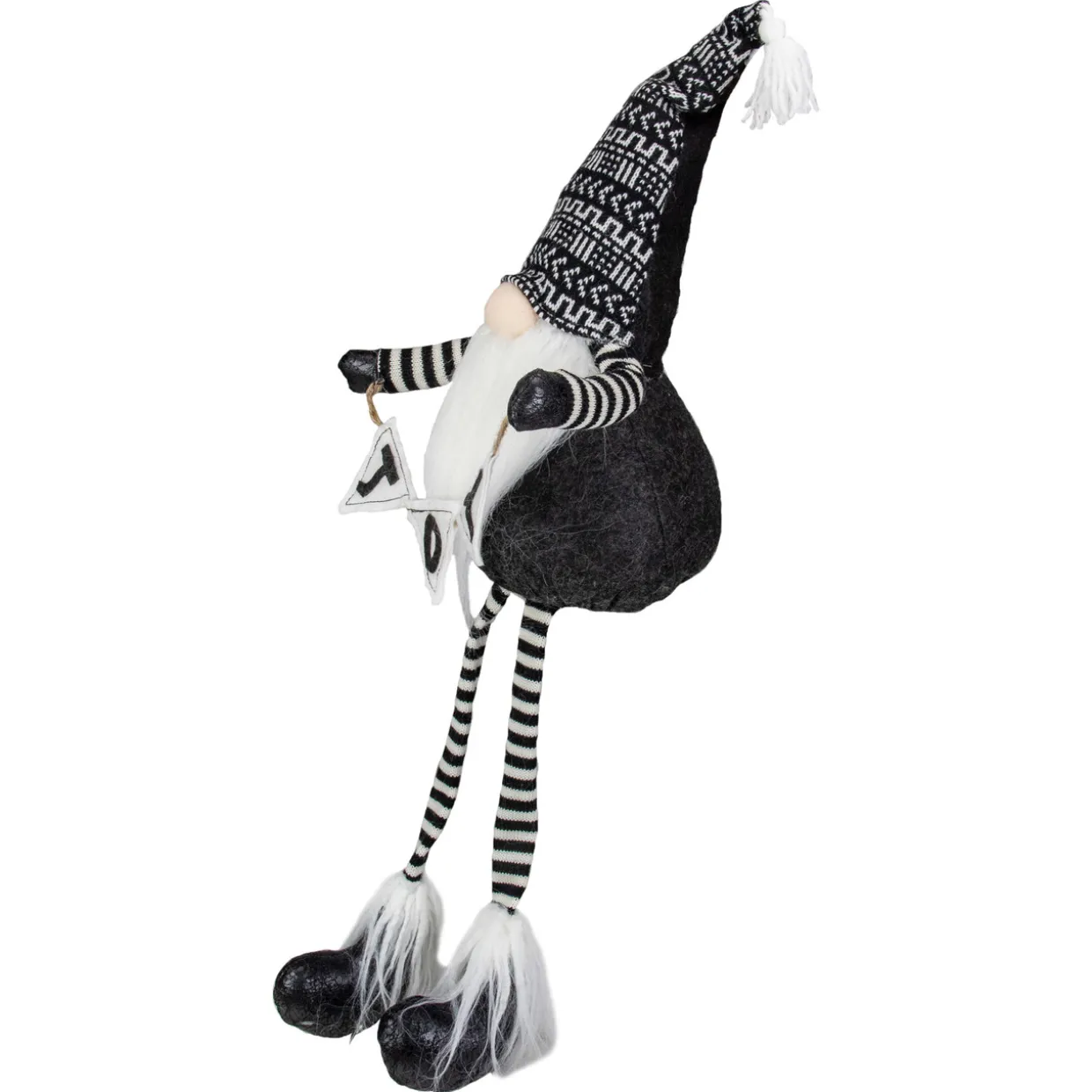 Dangling Striped Legs "JOY" Gnome Christmas Figure - 30" - Black and White