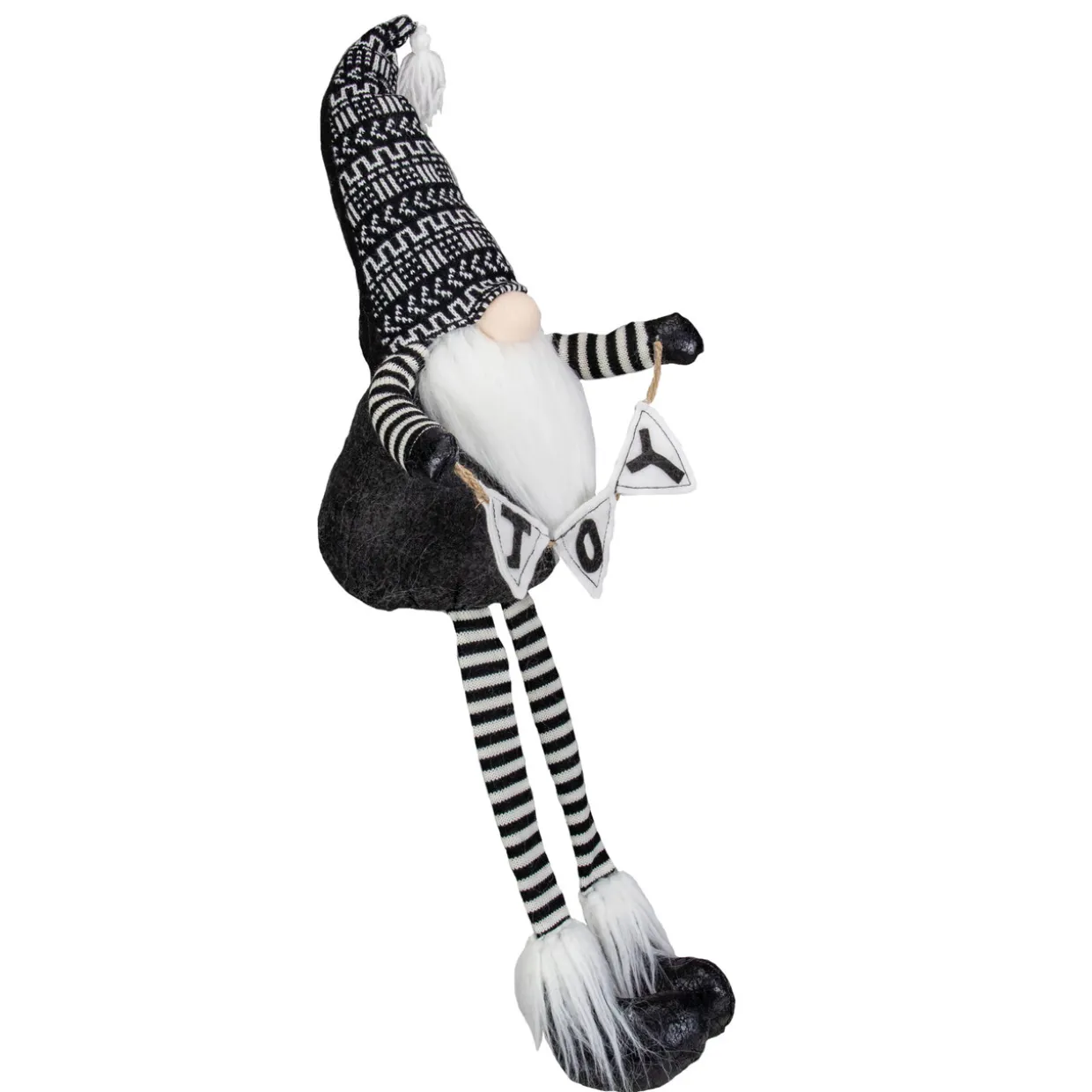 Dangling Striped Legs "JOY" Gnome Christmas Figure - 30" - Black and White