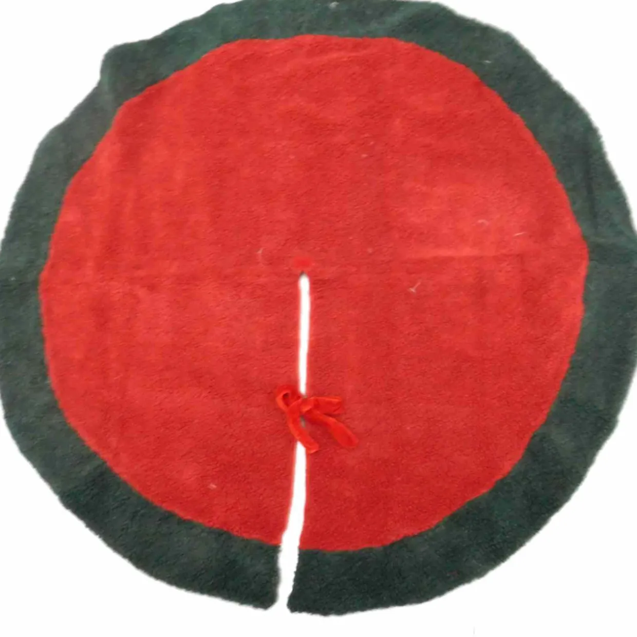Dark Green & Red Wool Like Christmas Tree Skirt 48 Inch Diameter