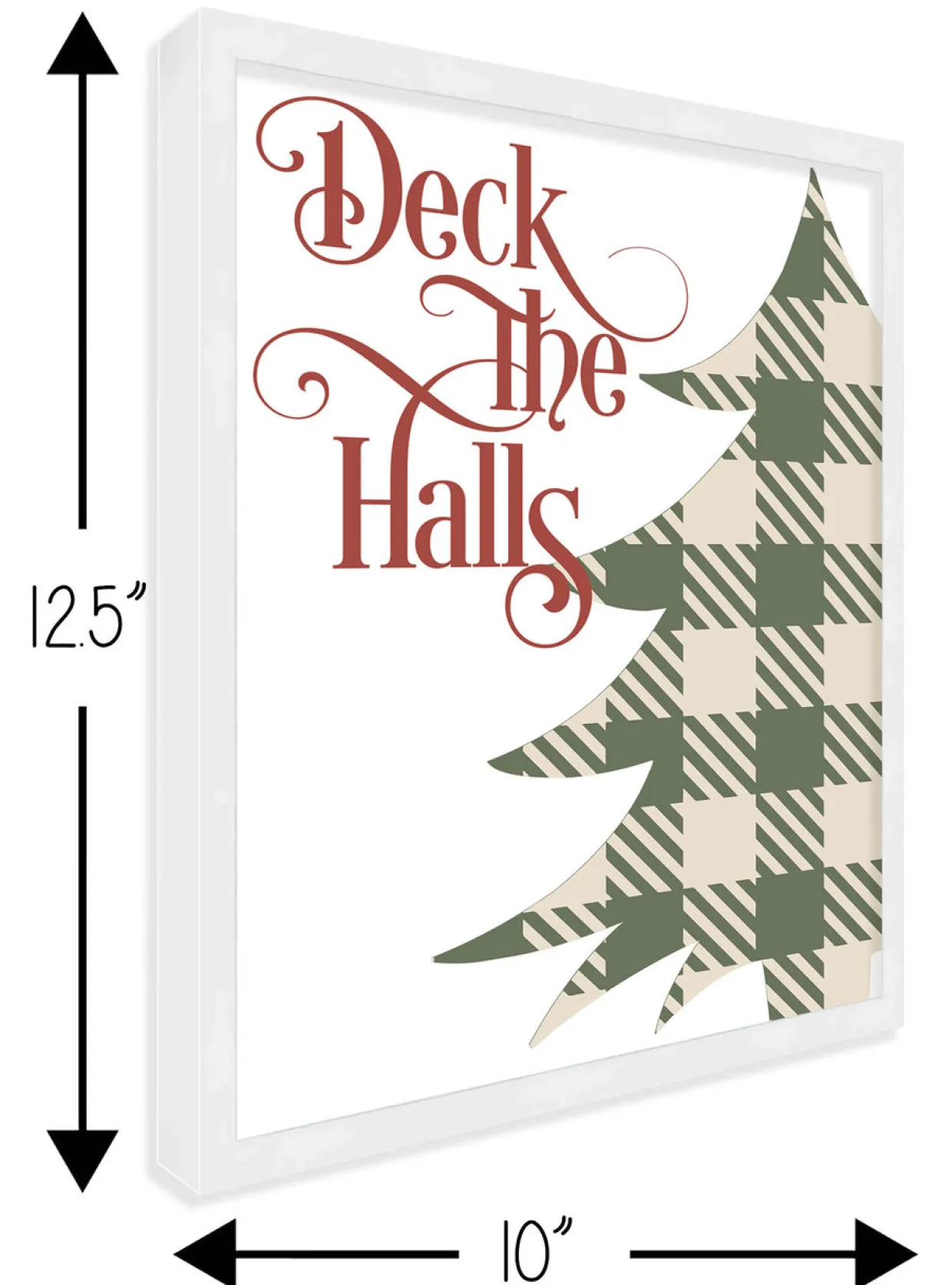 Deck the Halls - Plaid Tree 10" x 12.5" Framed Christmas Wall Decor Art Print Sign Poster in a Natural Wooden Frame with UV Acrylic and Hangers