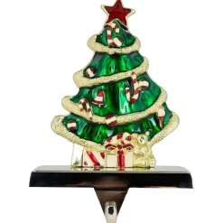 Decorated Christmas Tree Metal Stocking Holder - 6"