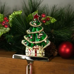 Decorated Christmas Tree Metal Stocking Holder - 6"