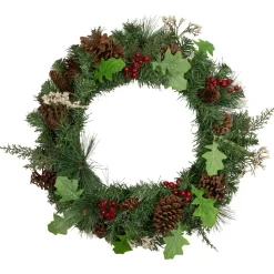 Decorated Natural Pine and Berry Artificial Christmas Wreath, 24-Inch, Unlit