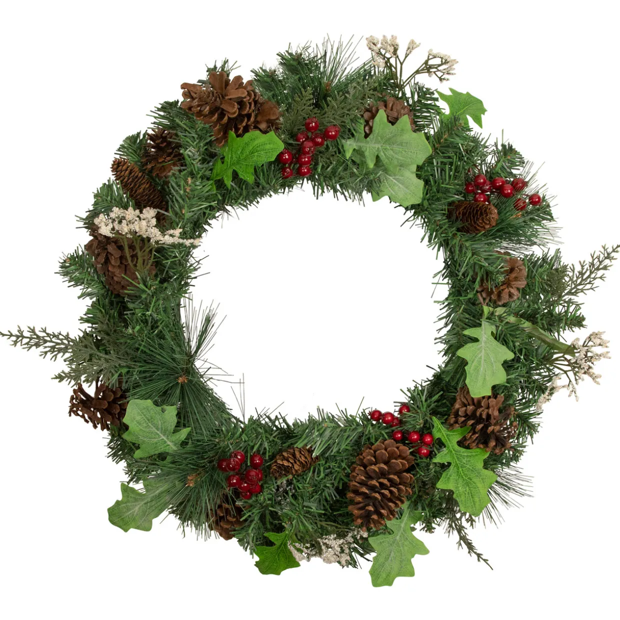 Decorated Natural Pine and Berry Artificial Christmas Wreath, 24-Inch, Unlit