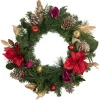 Decorated Red Poinsettia and Rose Artificial Christmas Wreath, 24-inch, Unlit