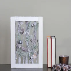 Decorated Standing Birch Branches in Wood Frame Table or Wall Decoration - 14.25