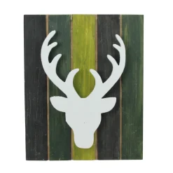 Deer Head on Forest Inspired Pallet Frame Christmas Wall Hanging - 13" - Green