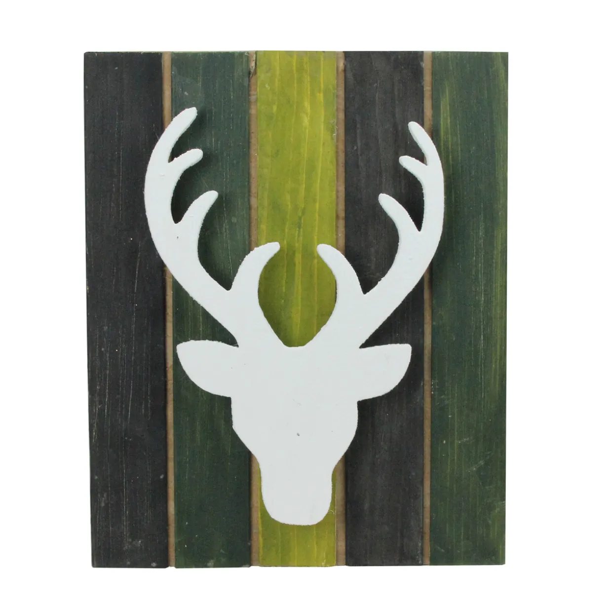Deer Head on Forest Inspired Pallet Frame Christmas Wall Hanging - 13" - Green