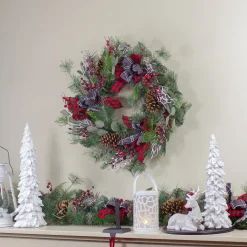 Dual Plaid and Berries Artificial Christmas Wreath - 24" - Unlit