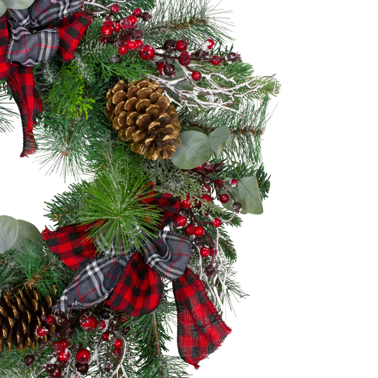 Dual Plaid and Berries Artificial Christmas Wreath - 24" - Unlit