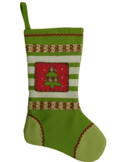 Embellished Green Felt Patchwork Christmas Tree Holiday Stocking