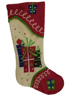 Embellished Ivory & Red Felt Wrapped Gifts Christmas Holiday Stocking
