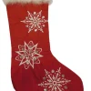 Embellished Red Satin Sequin & Faux Fur Christmas Holiday Stocking Snowflakes