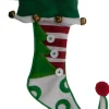 Embellished Stripe Felt Elf Style Jingle Bells Christmas Holiday Stocking