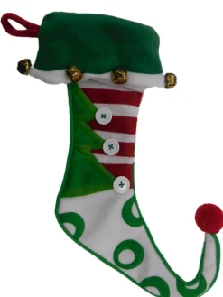 Embellished Stripe Felt Elf Style Jingle Bells Christmas Holiday Stocking