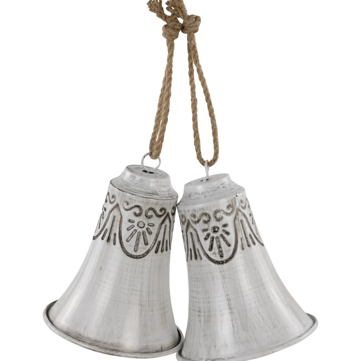 Embossed Bells Christmas Ornaments - 6" - White - Set of 2
