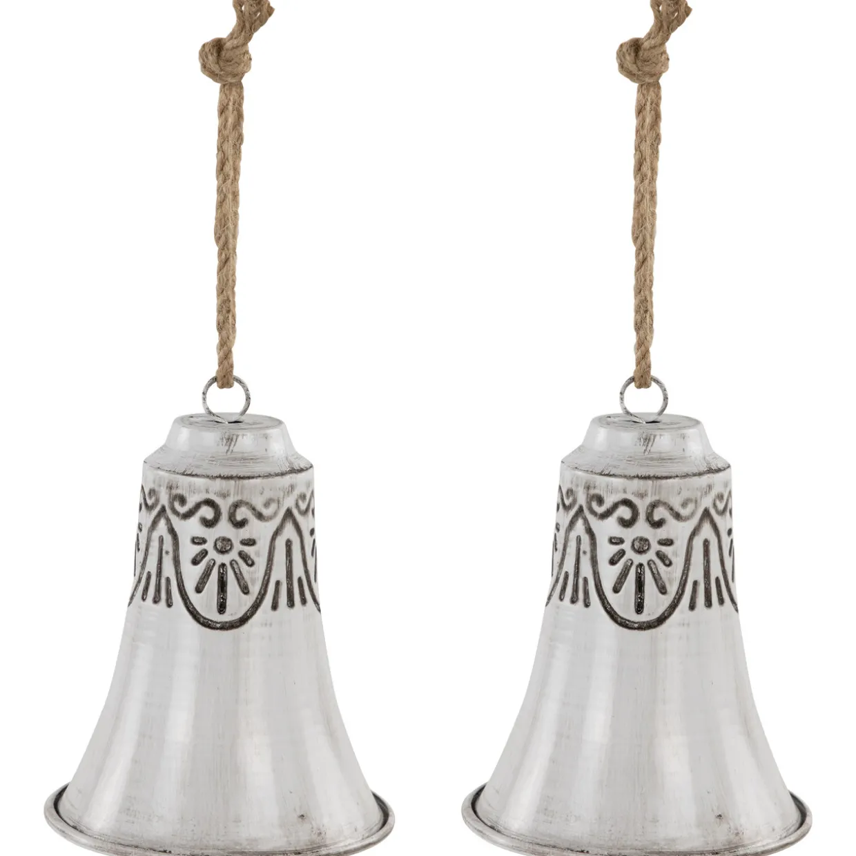Embossed Bells Christmas Ornaments - 6" - White - Set of 2