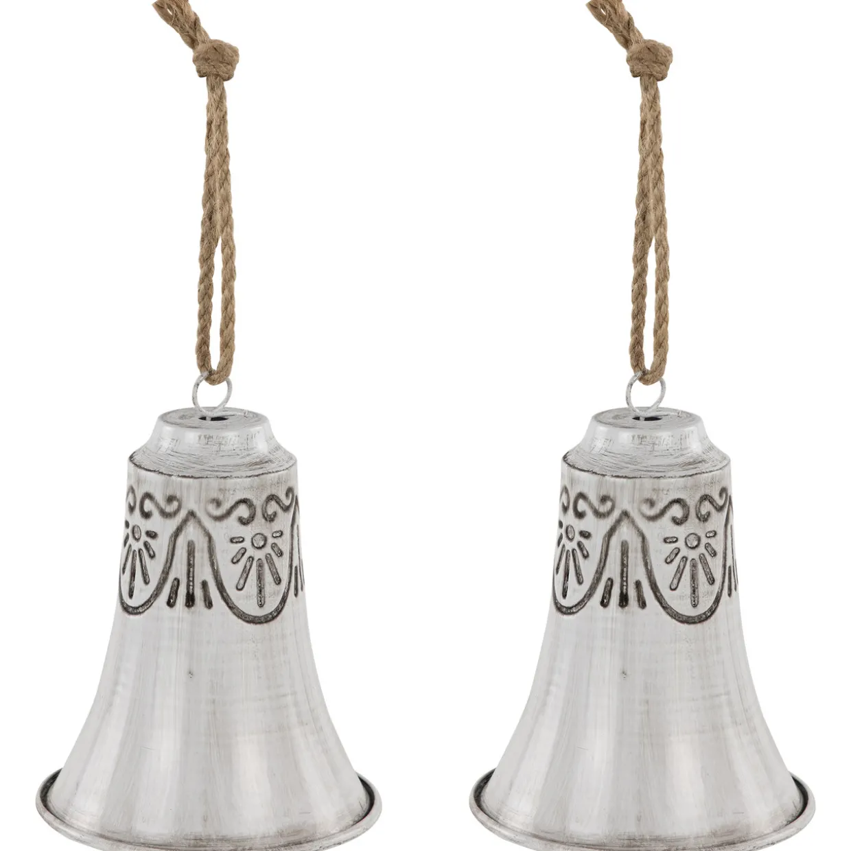 Embossed Bells Christmas Ornaments - 6" - White - Set of 2