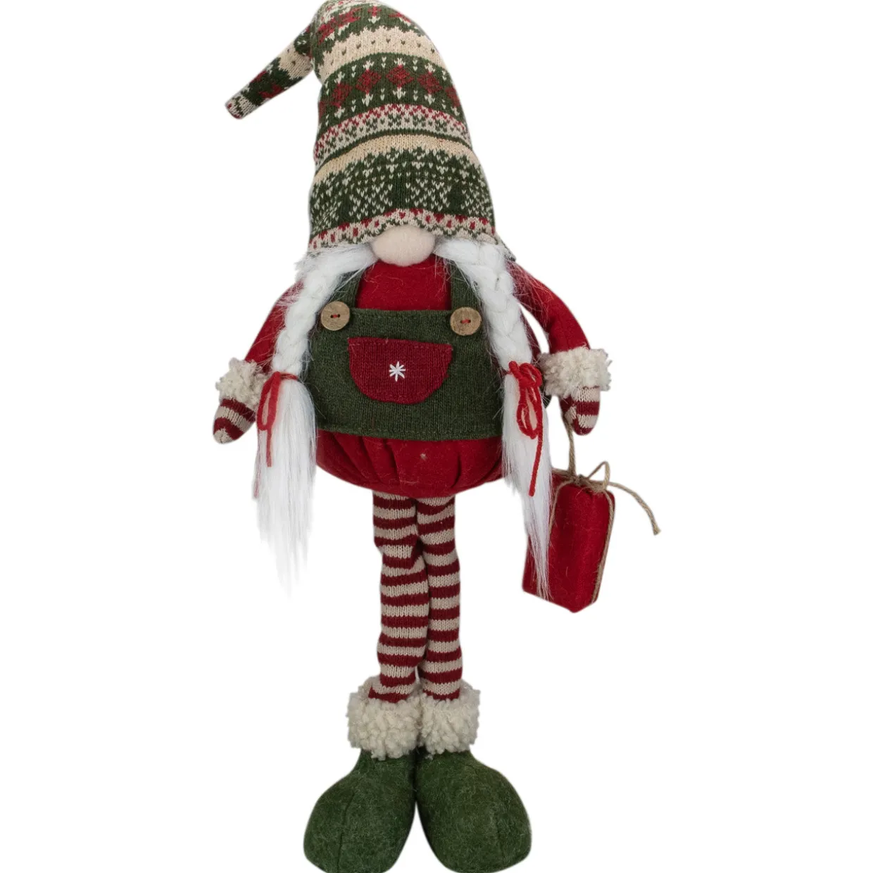 Fair Isle Standing Gnome Girl Christmas Figure - 28" - Red and Green