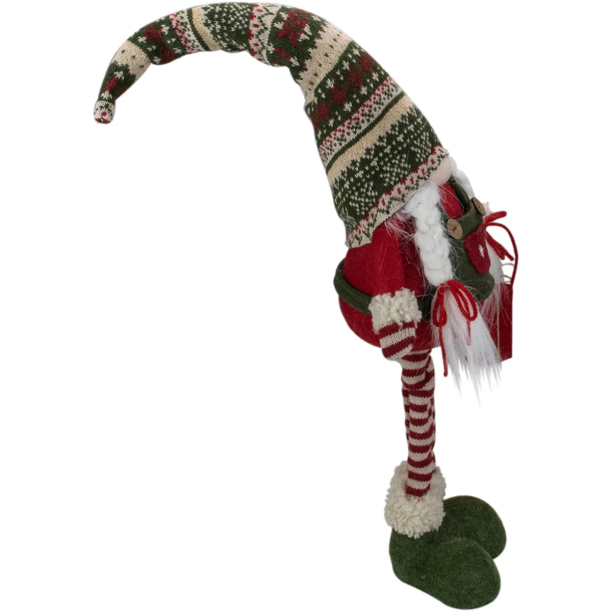 Fair Isle Standing Gnome Girl Christmas Figure - 28" - Red and Green