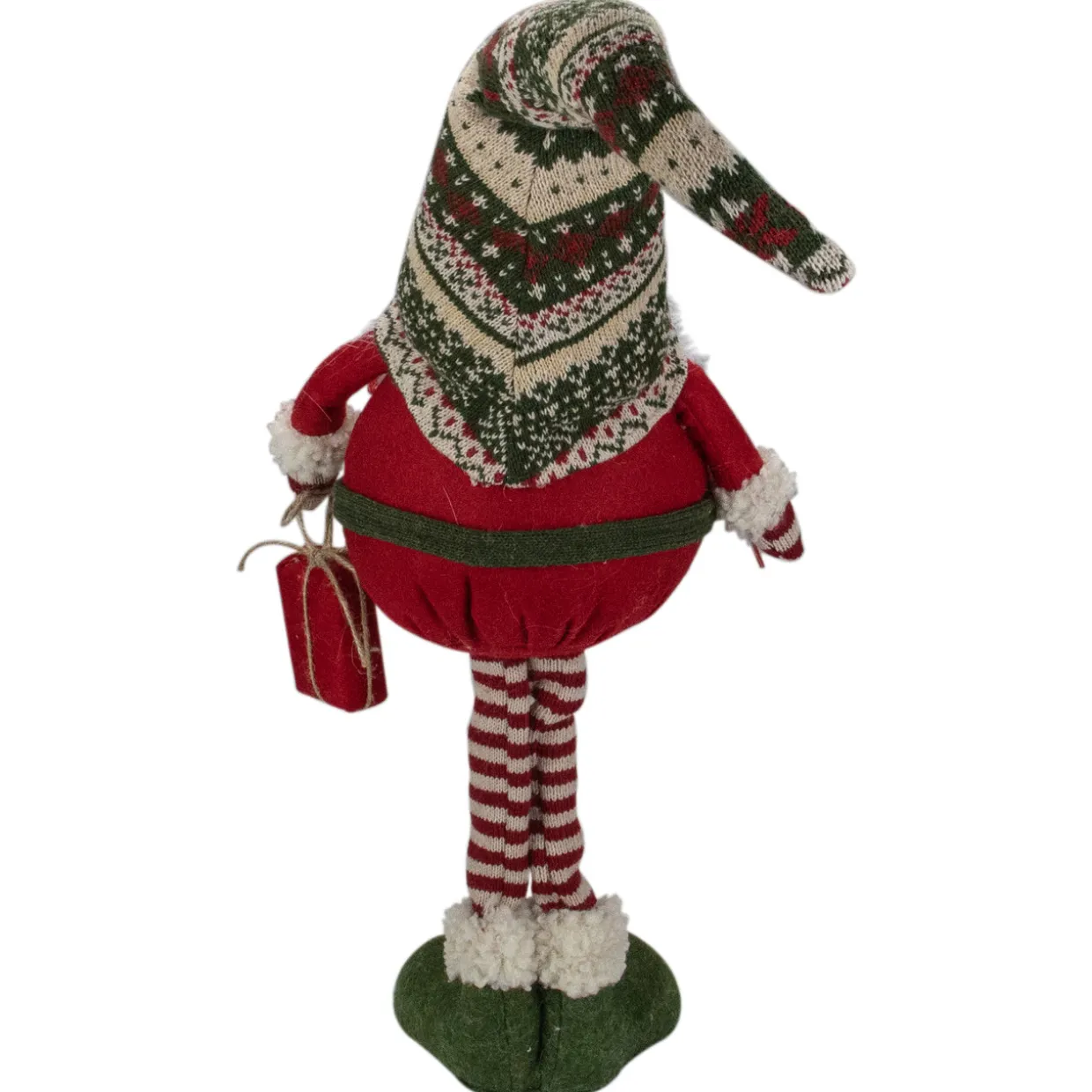 Fair Isle Standing Gnome Girl Christmas Figure - 28" - Red and Green